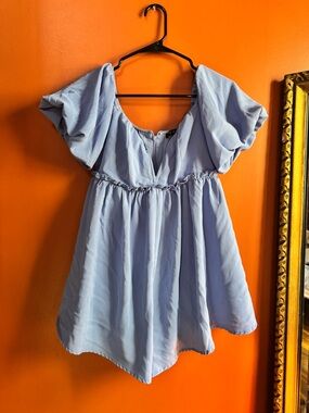 Blue Blush Periwinkle Ruffled Neckline Dress